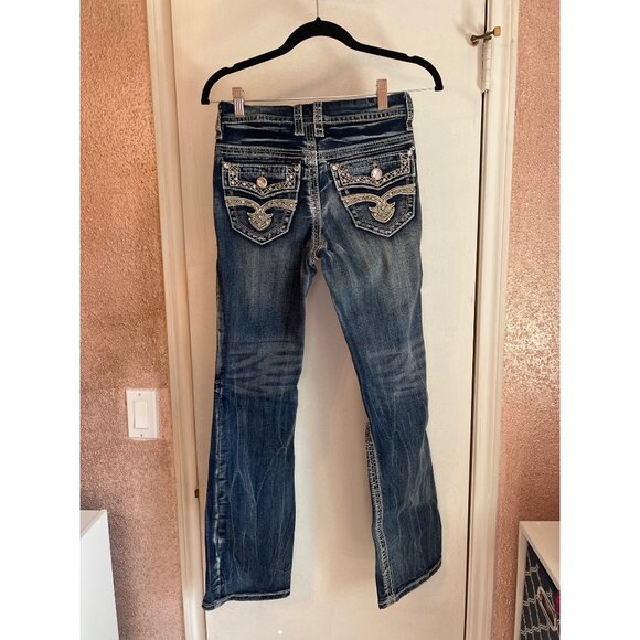 Rebel & Soul Bootcut Denim Jeans W/ Rhinestone Pocket Detail Womens Size 31 - Picture 4 of 5
